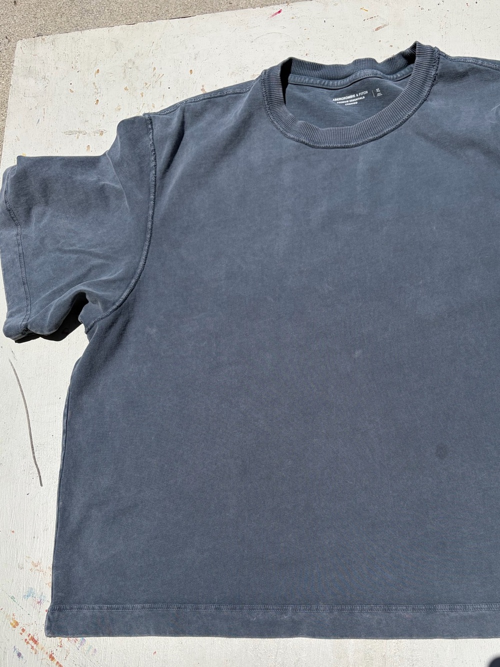 Men's Abercrombie and Fitch T-Shirt Gray Blue XL Solid Cropped Essentials City - Picture 4 of 10